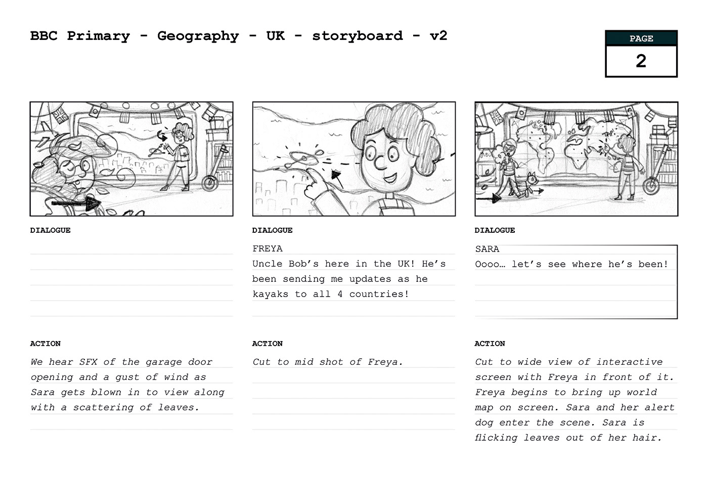 Sample storyboard page for a Geography animation.
