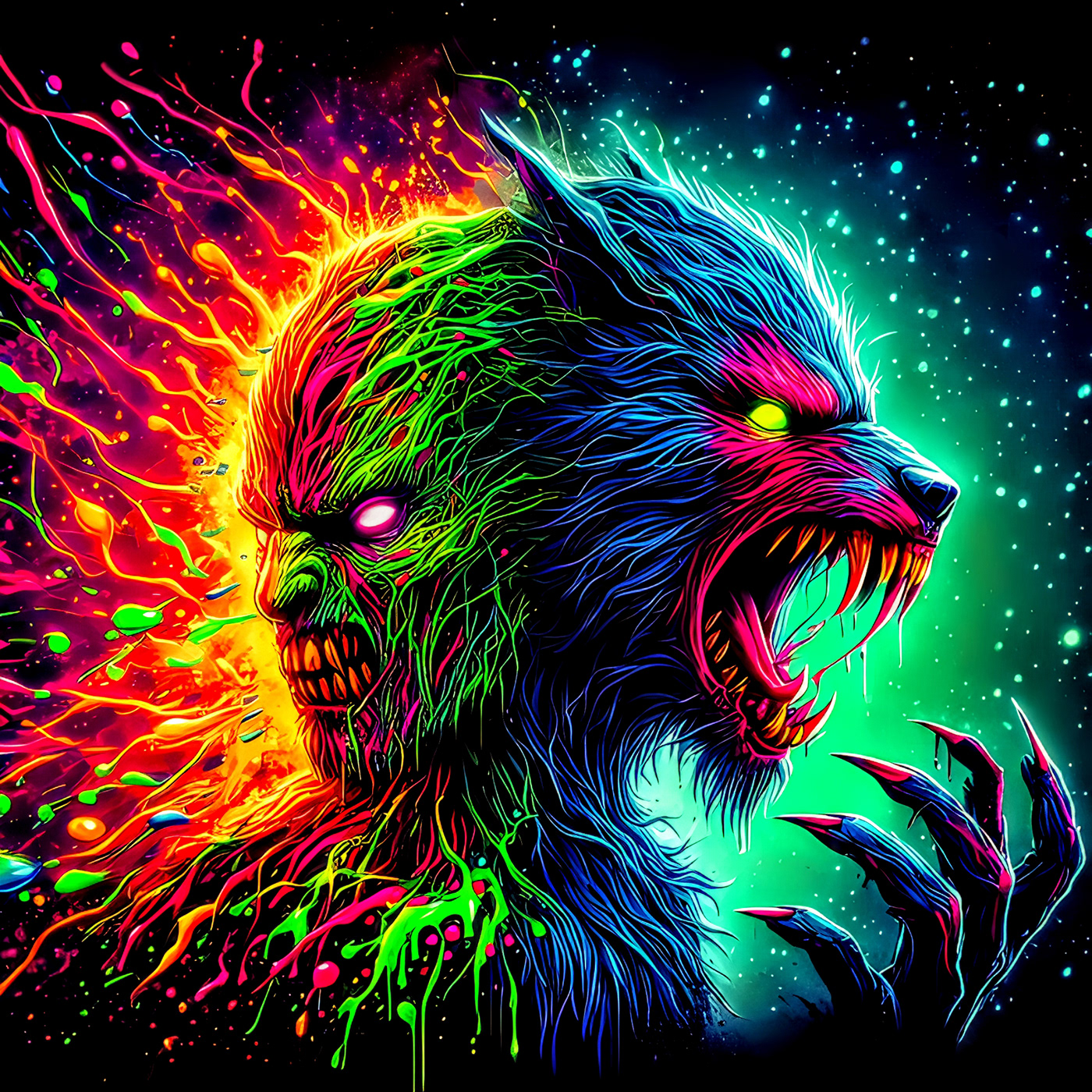 werewolves neon painting   colorful