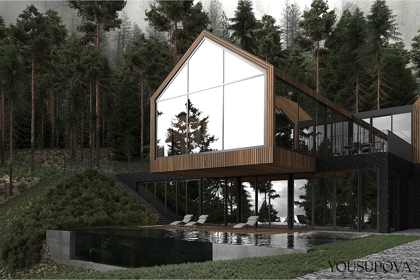 wood Interior design architecture visualization Render exterior 3ds max modern