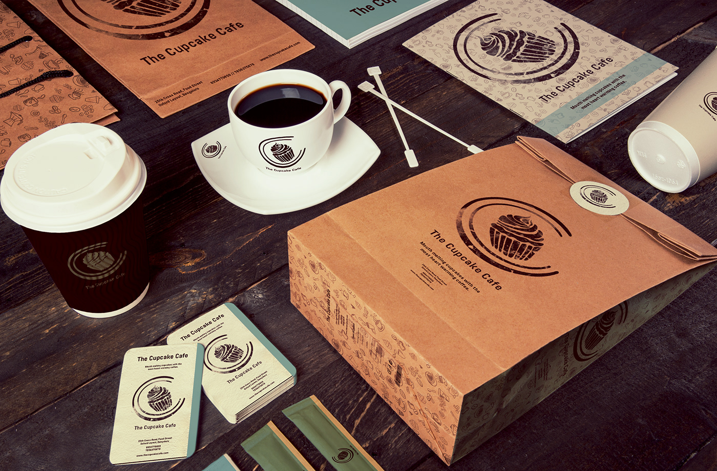brand branding  cafe Coffee collaterals cupcakes graphics ILLUSTRATION  Logo Design Packaging