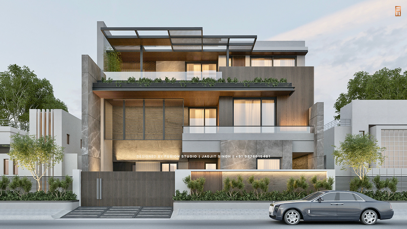 casa Elevation exterior Fasade house living luxe minimal modern Residence