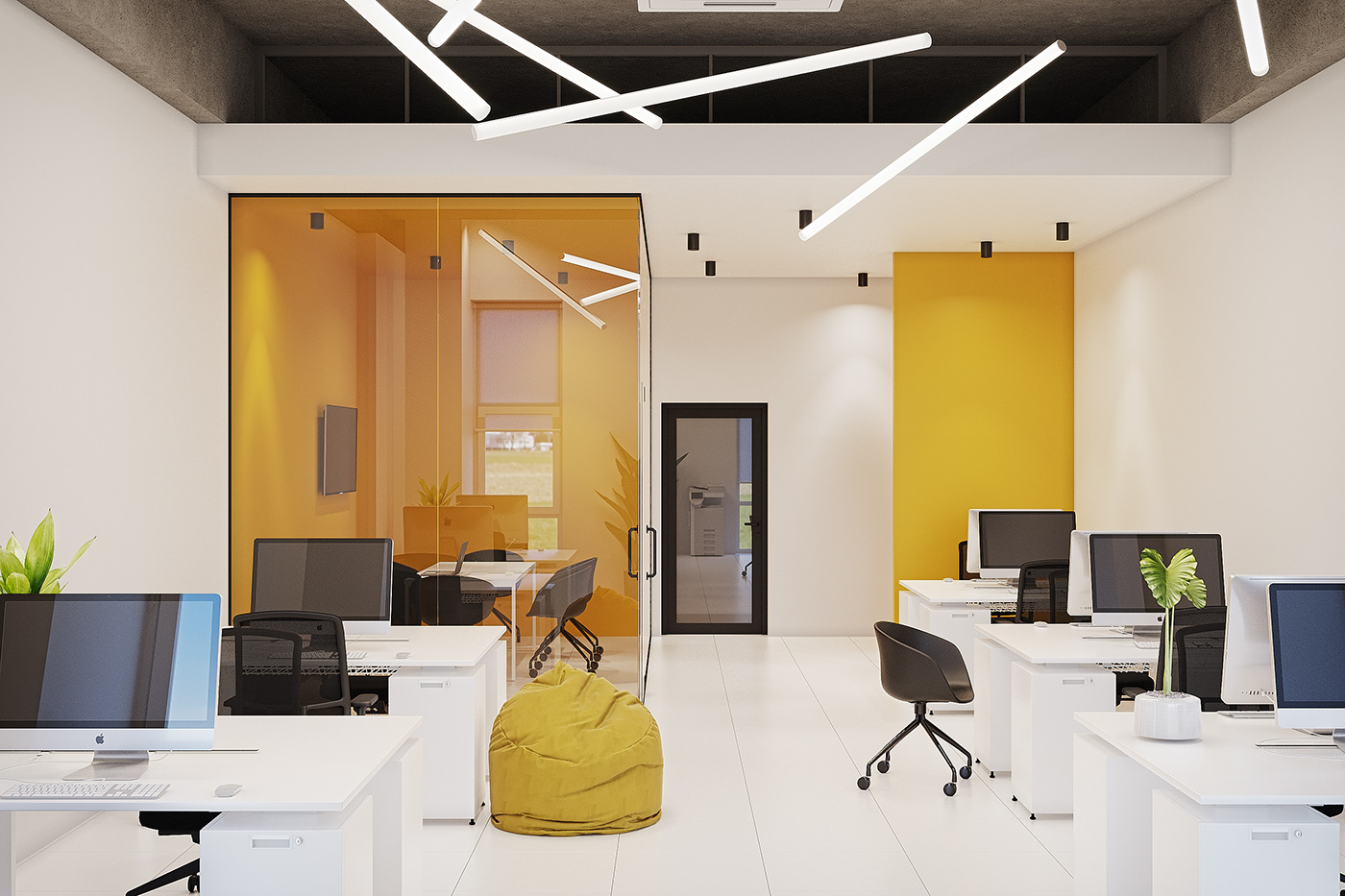Agile concrete ceiling contemporary Office open ceiling Open Space yellow