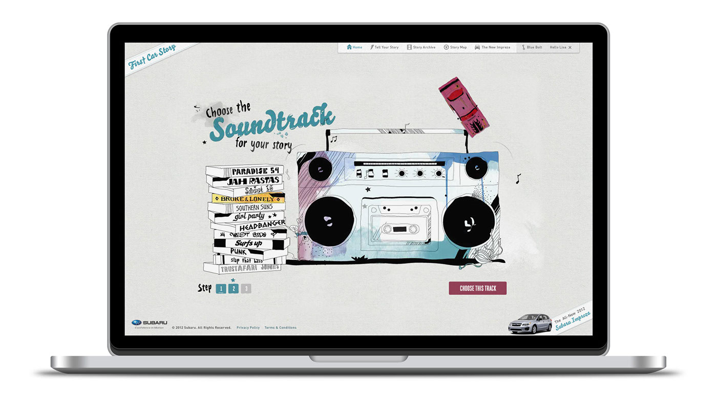 Subaru  first car  website  web design  rehab studio  mini vegas  Carmichael Lynch  flash animation driving  FWA webby