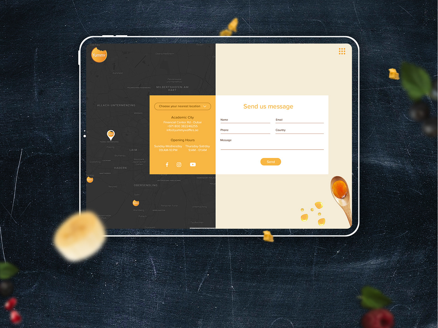cafe designer dubai dubai restaurant Restaurant Website ui design waffle Web Design  yummy