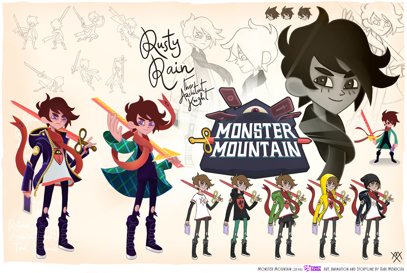 xabi mendoza  Monster Mountain rpg ILLUSTRATION  animation  art direction  rusty rain patrick pegasus Black bile  Character design 