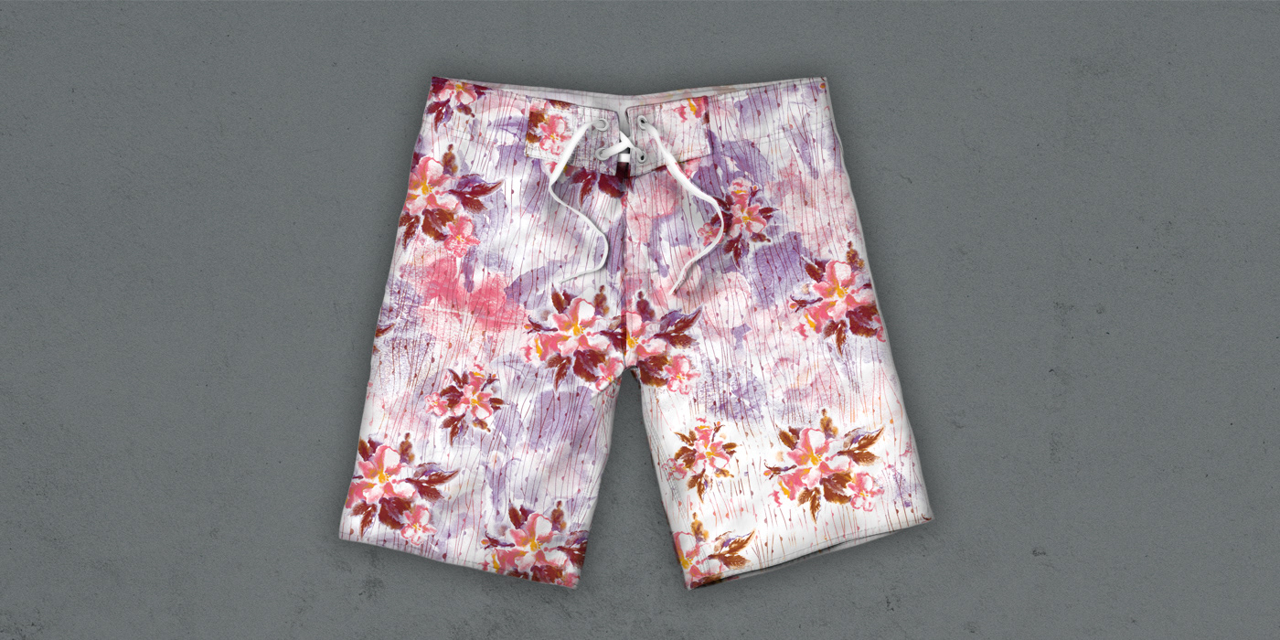 Estampa boardshort tecido design gráfico floral Bermuda textil pattern sublimação