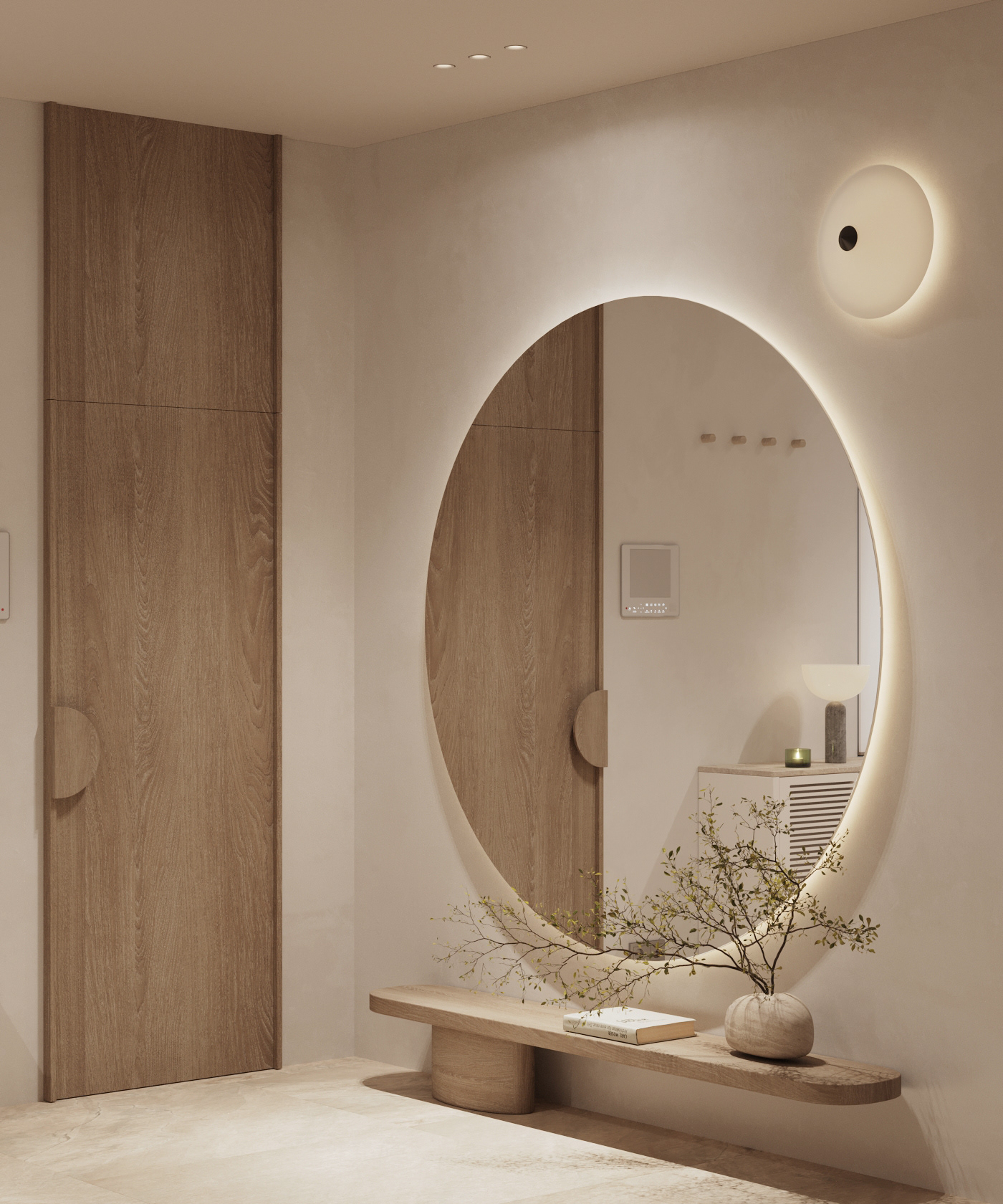 house Interior kitchen living room Minimalism Render soft visualization wood