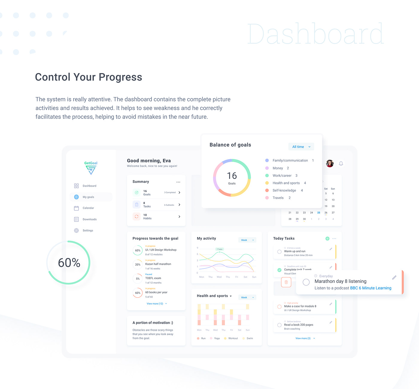 dashboard Figma Goals Interface management task UI/UX user experience user interface Web Design 