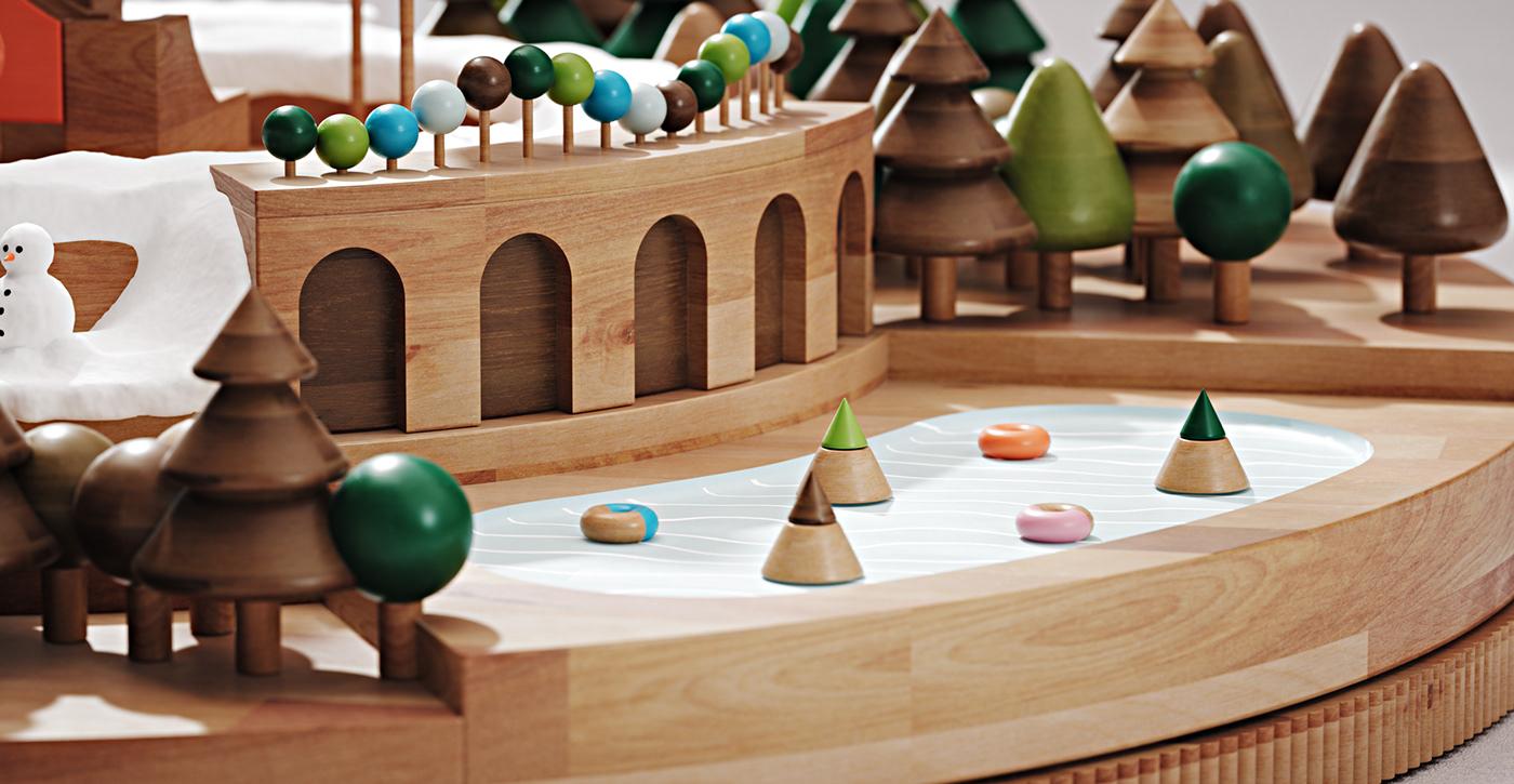 3d animation 3dart Christmas Fun geometric loop sculpture toy winter wood