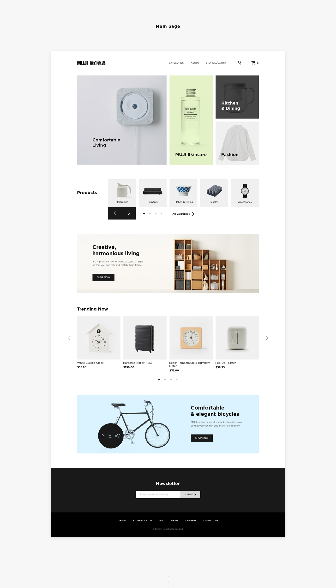 clean online store Ecommerce ux UI muji UX Research shop redesign concept
