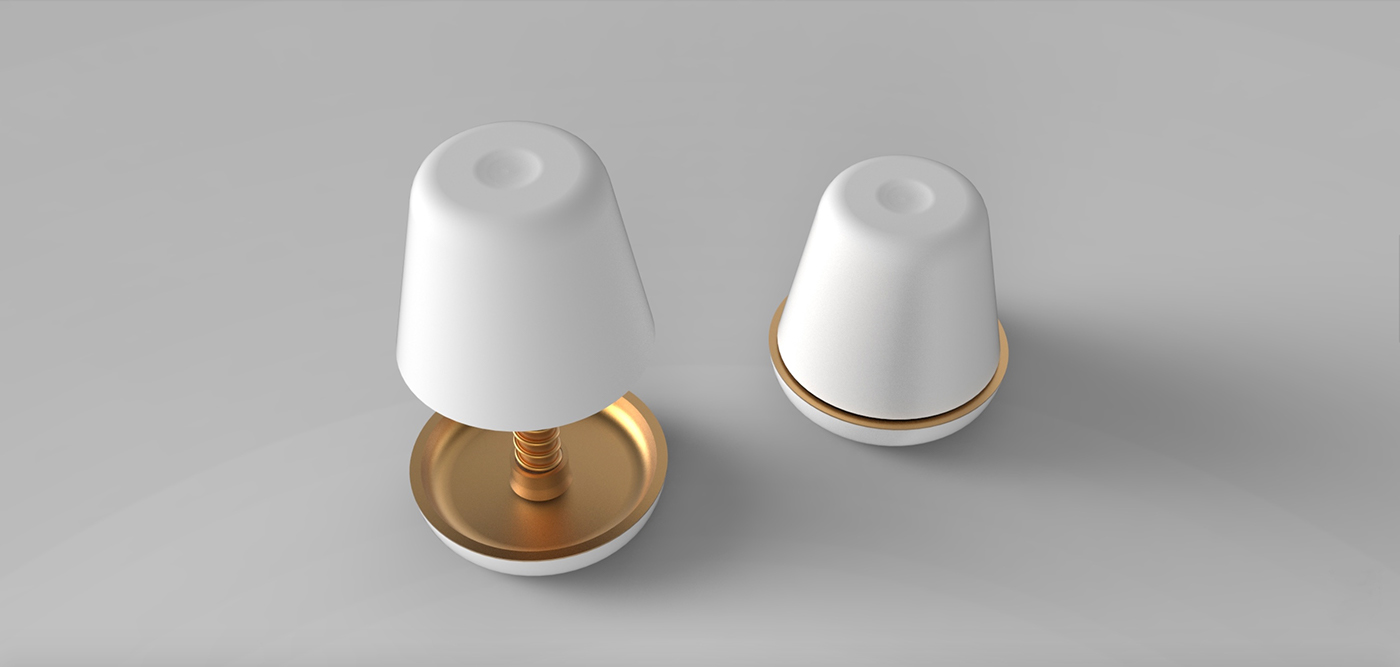 Renderings keyshot Lamp wake-up alarmclock gold White product design student