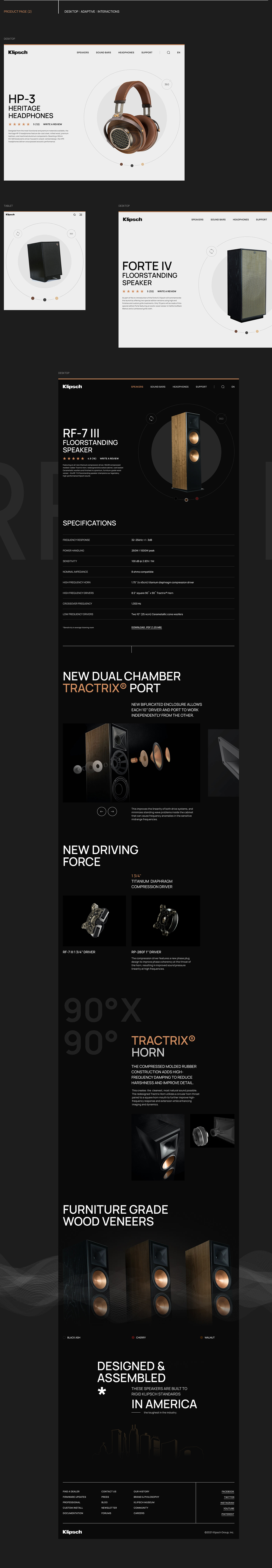 Audio concept corporate Klipsch loudspeakers redesign UI ux Web Design  3d modeling