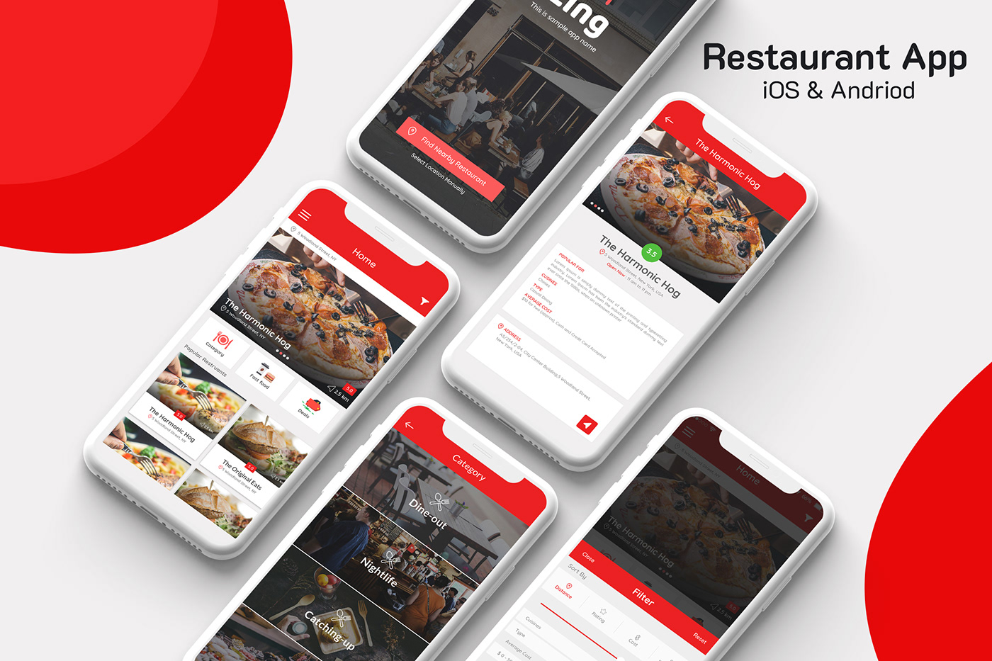 Restaurant app app ui design ui design UI restaurant online food delivery flat app design flat app android flat app iOS app design