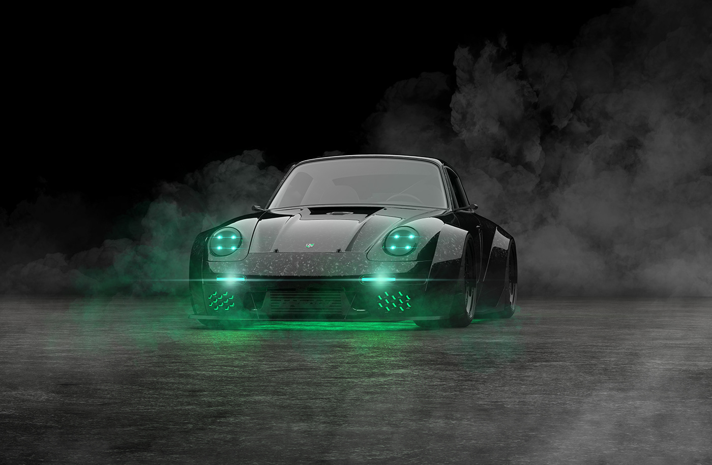 Automotive design car carrera Cyberpunk dark design futuristic neon Porsche virus