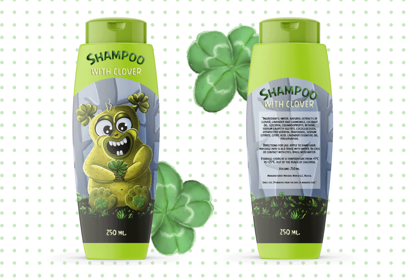monster shampoo design Label Packaging cosmetics natural green ILLUSTRATION  clover