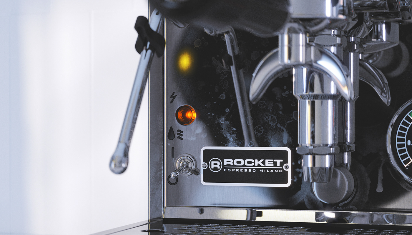 rocket espresso Coffee machine CGI rendering chrome product vray corona