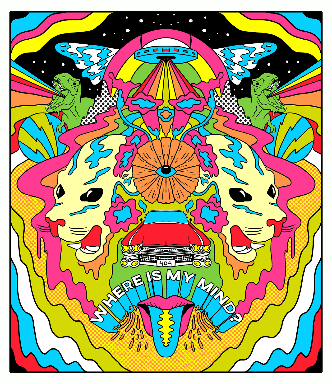 abstract acid animals Dinosaur psychedelic spaceship surreal trippy tshirt