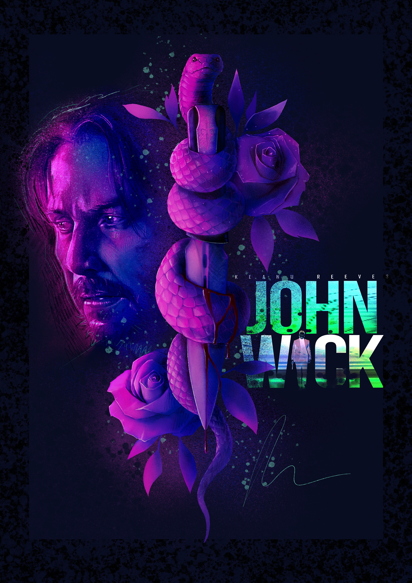 john wick poster tattoo design Layout concept art portrait Digital Art  Procreate sketch keanu reeves snake knife