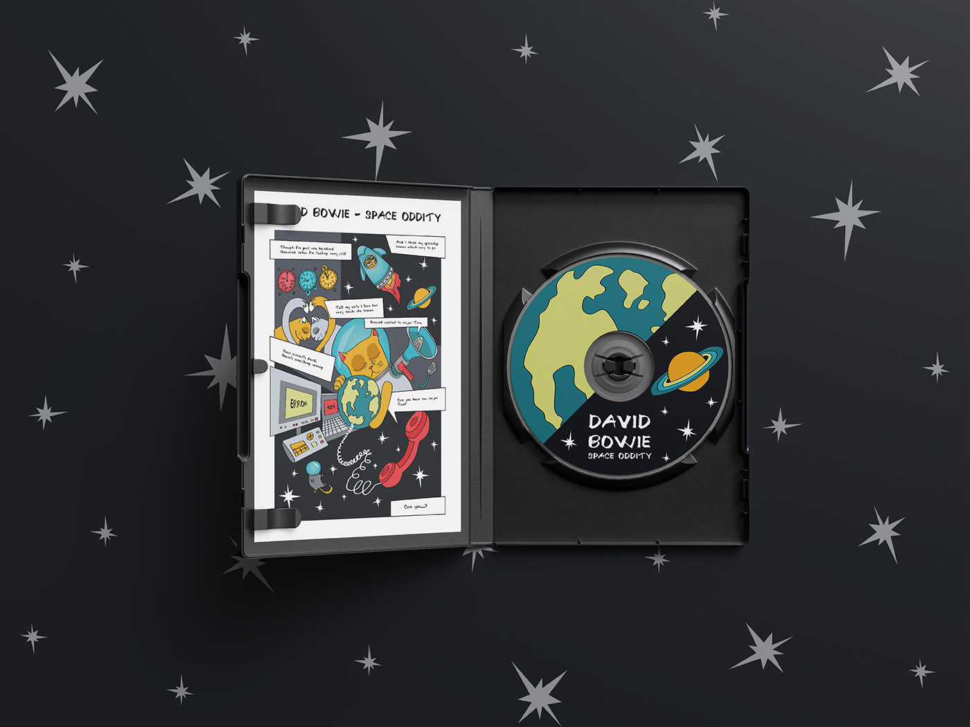 comic ILLUSTRATION  david bowie song music Space  Cat stars Album disk