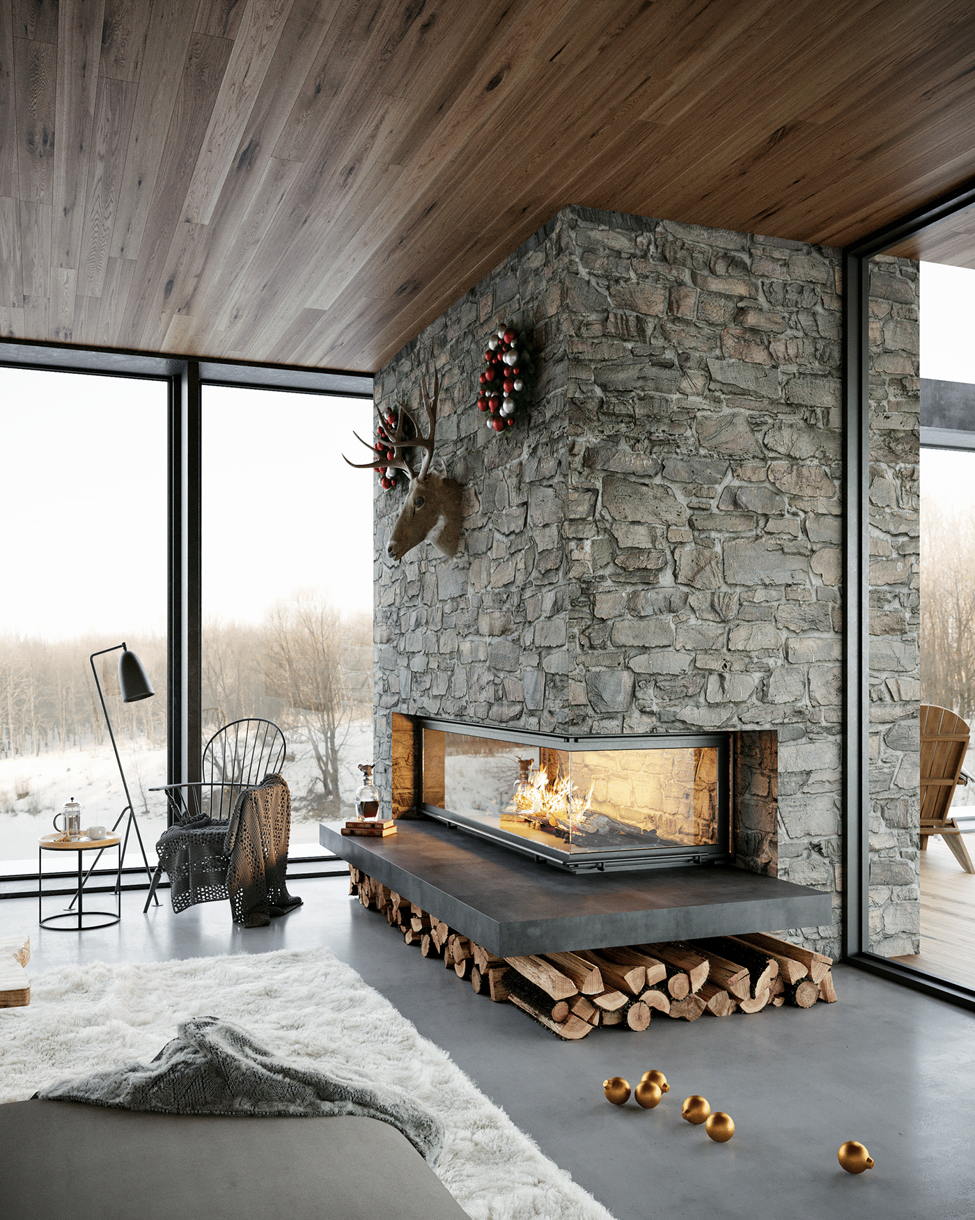 3D 3dsmax architecture CGI Christmas interiordesign photoshop Renders winter foresthouse