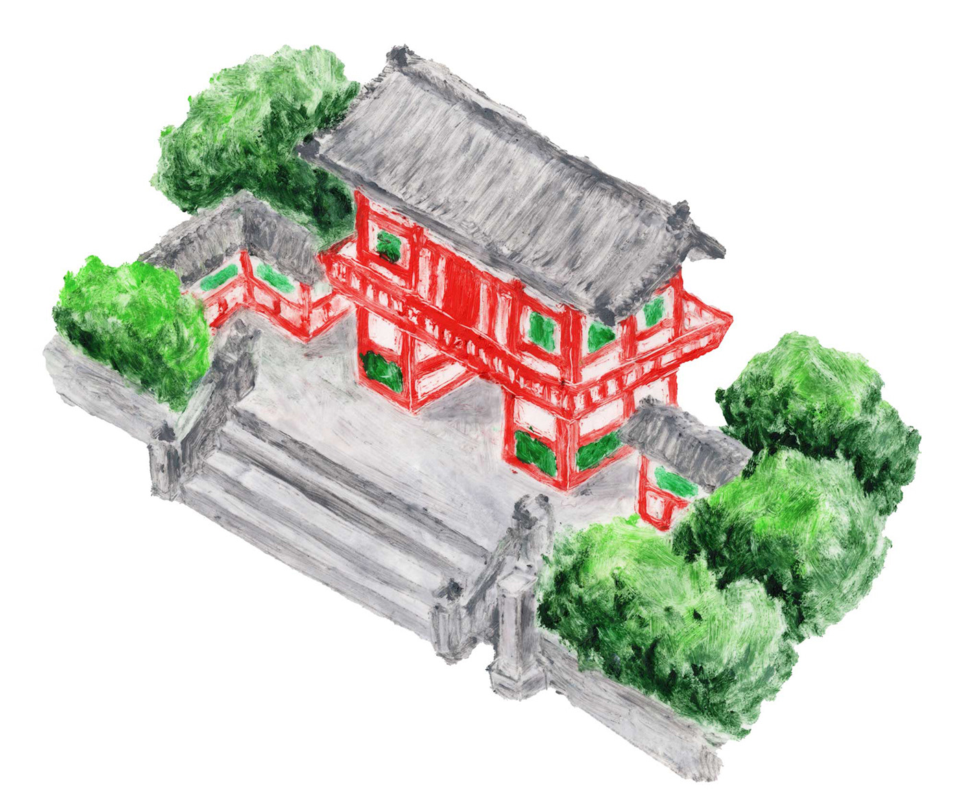 Gion Higashiyama hotel ILLUSTRATION  Isometric kyoto map ParkHyatt Shrine temple