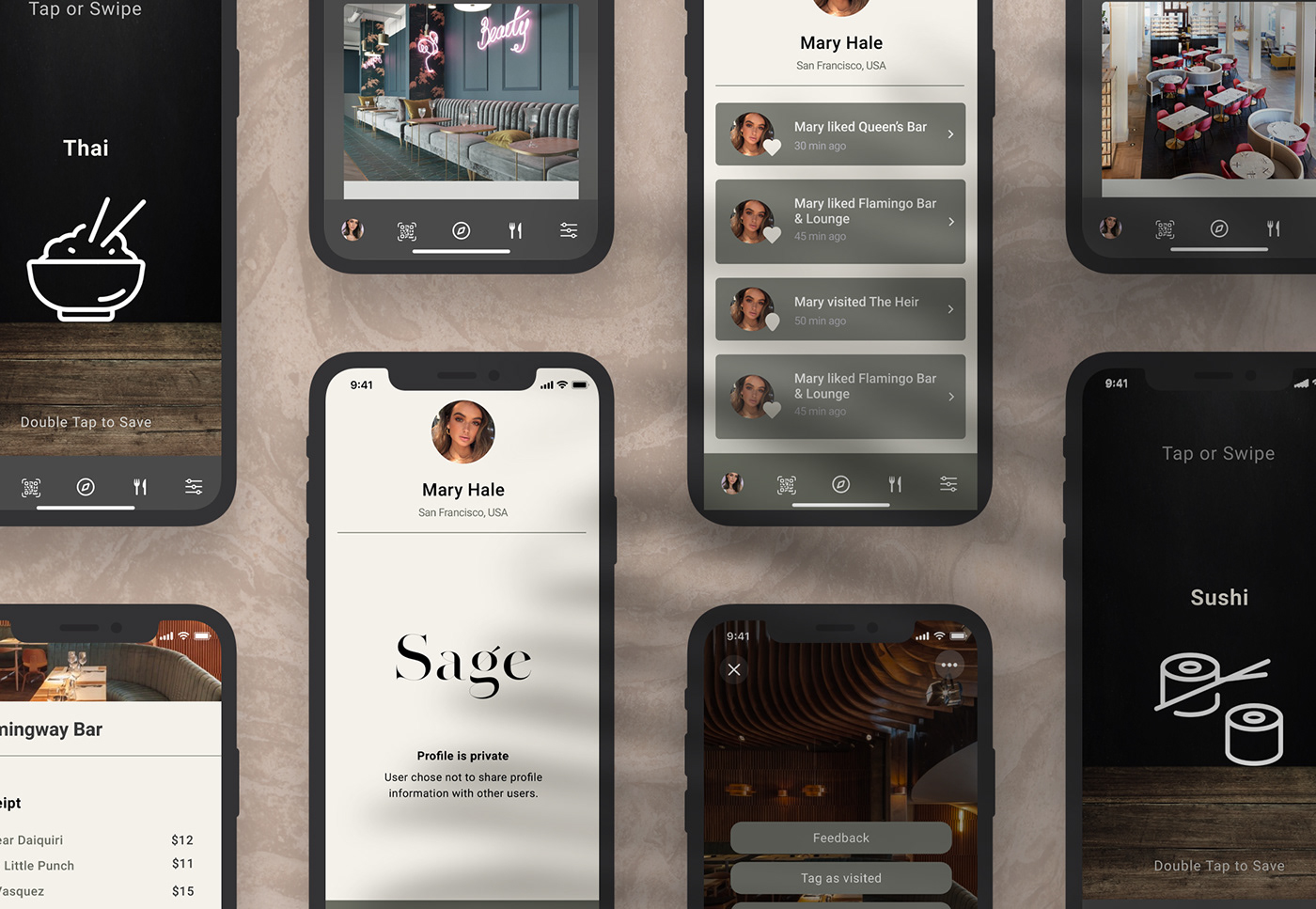 app app design Food  Sage tinder uidesign uiux