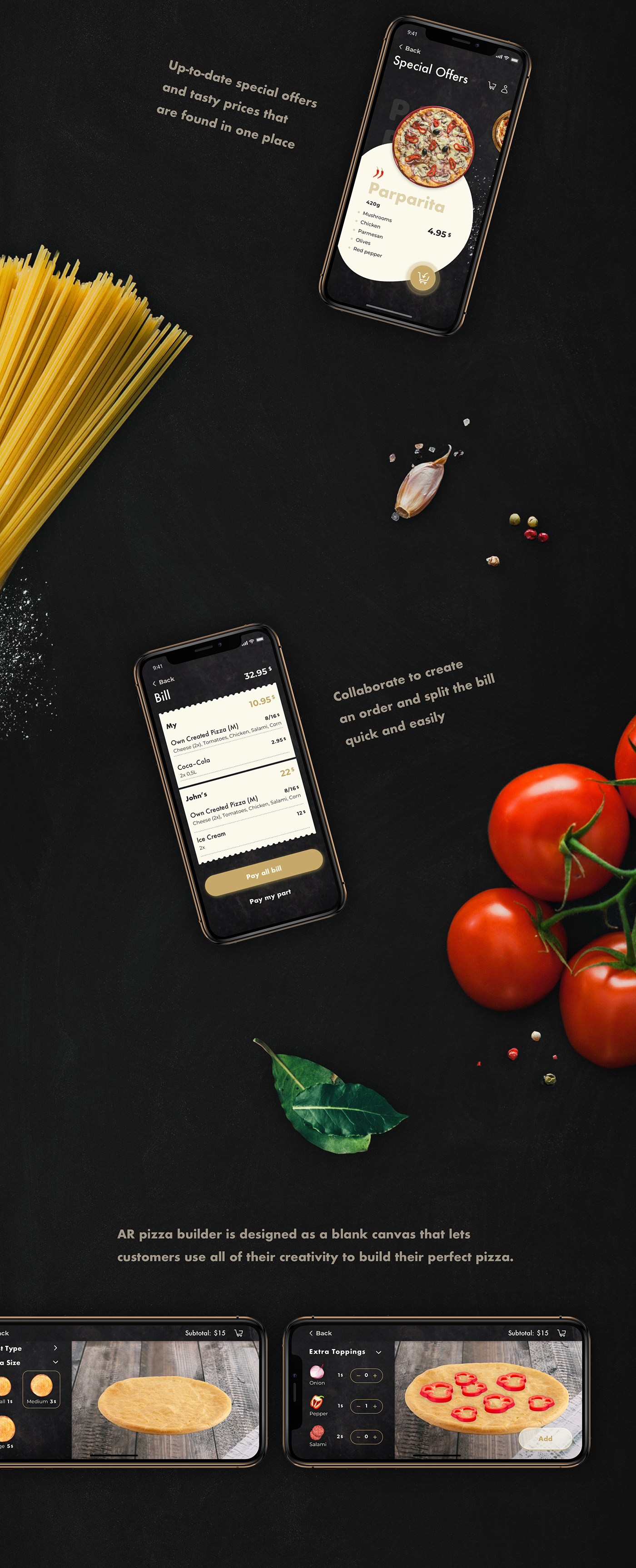 AR Food  iphonex persona ux Pizza app Blueprint UI freebies
