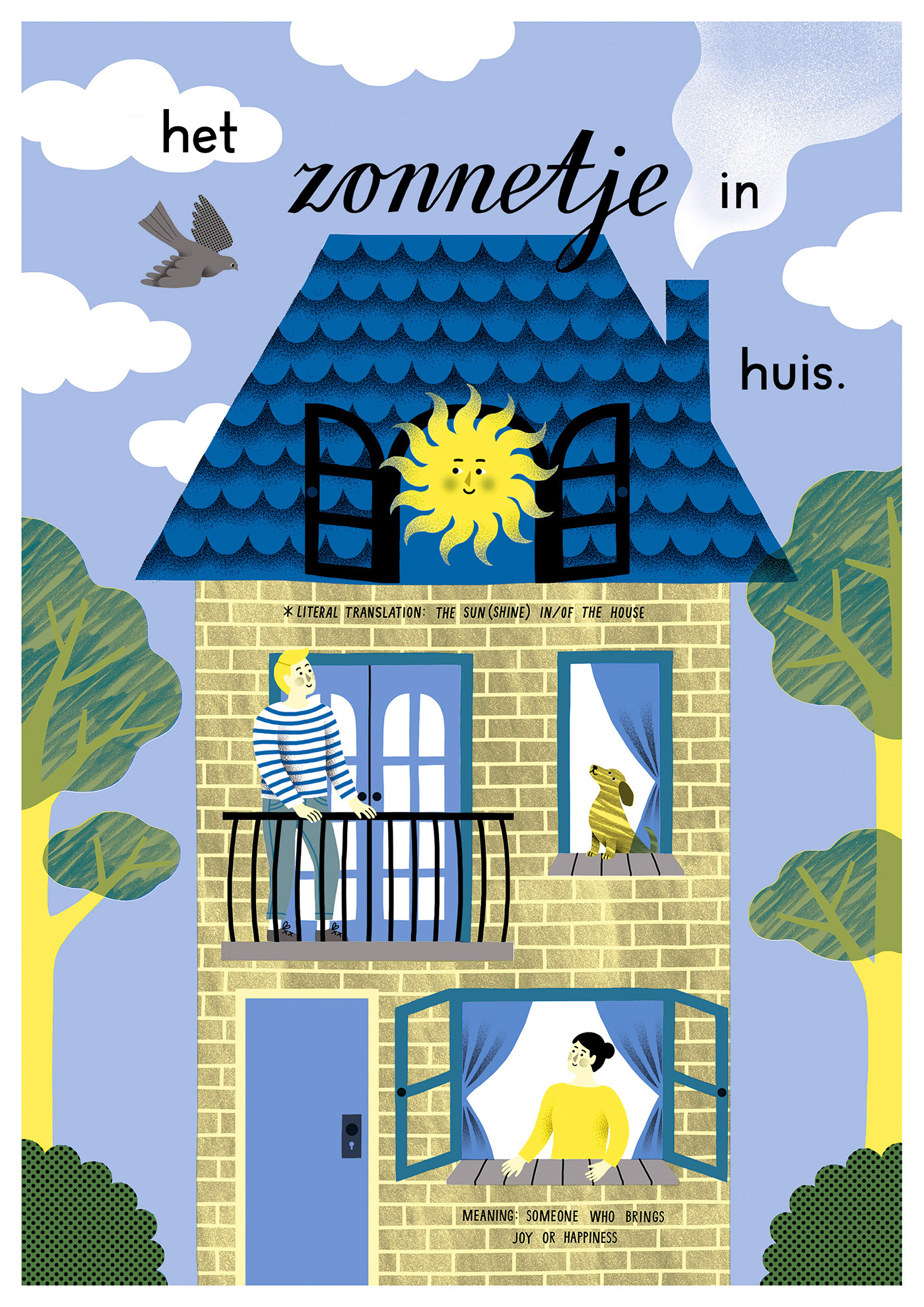 dog Expression family home house poster print Riso risography Sun