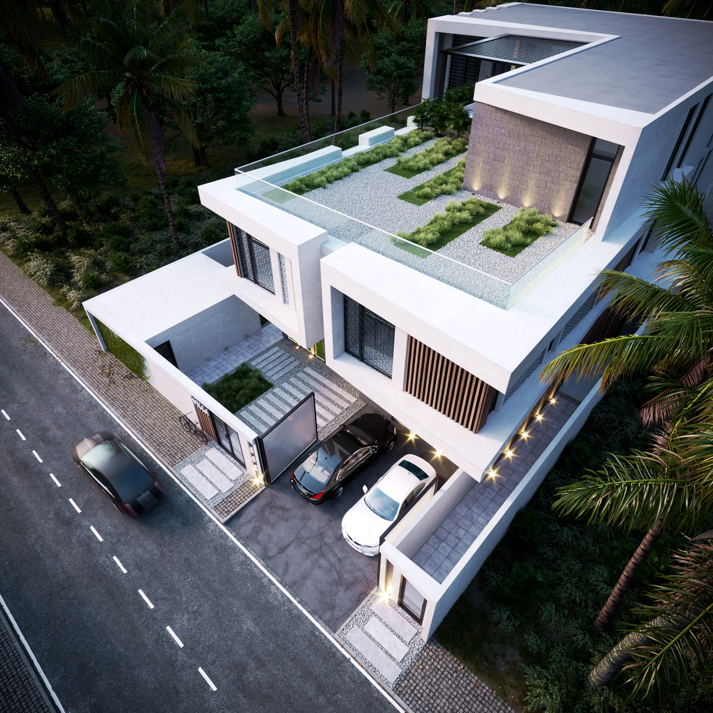 architecture design visualisation Project inspiration Nature palms sunset house Landscape
