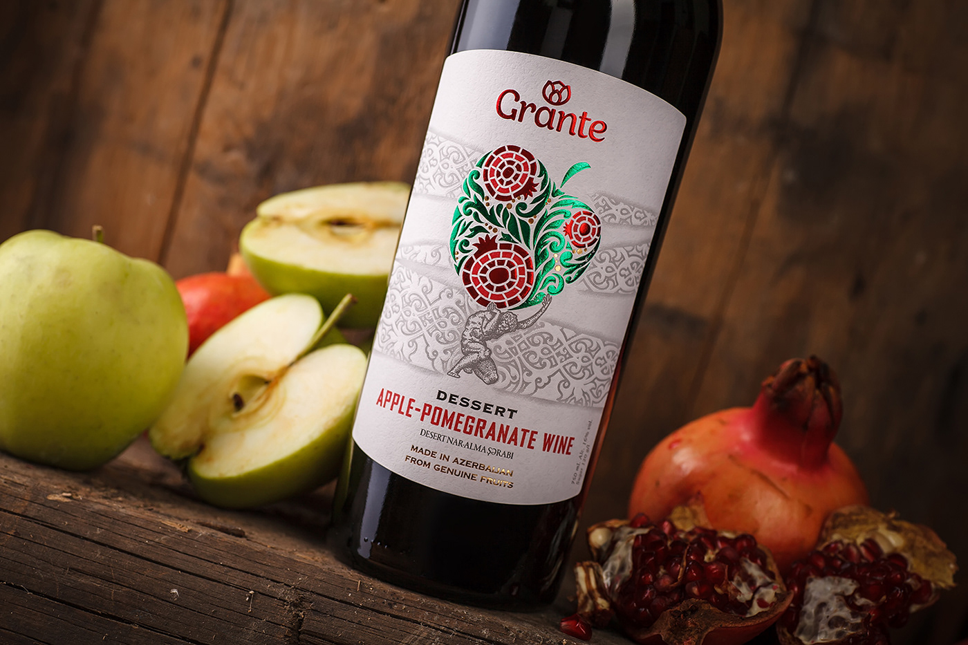 43oz design studio Grante pomegranate wine label graphic design  label design Packaging azerbaijan