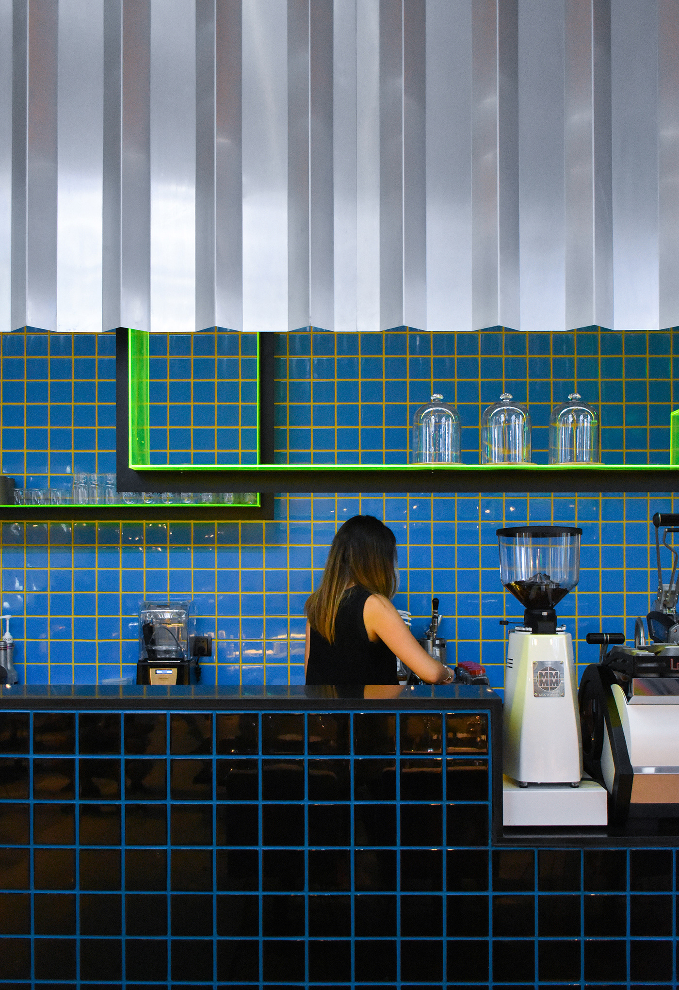 beijing restaurant maps map chair design interior design  metallic tiles rainbow cyber punk