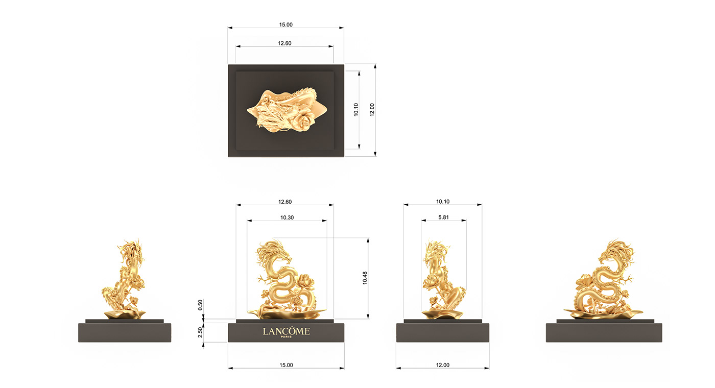 gold luxury dragon statue Rhino vray