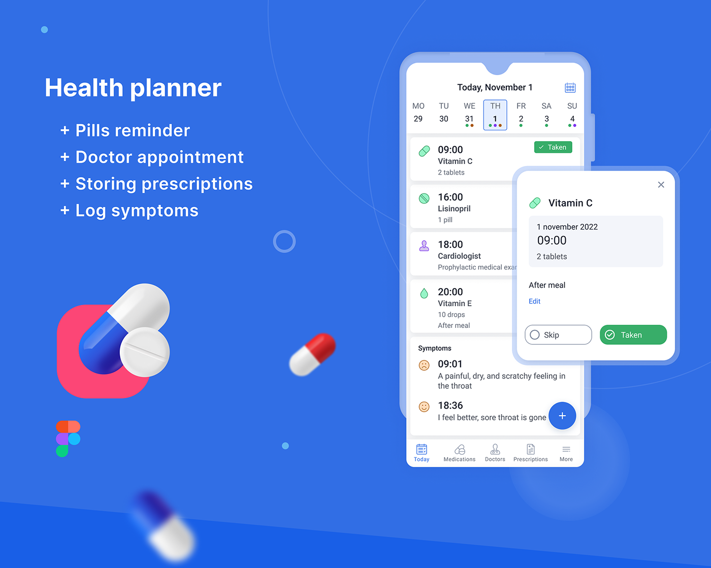 design doctor Health medical medicine pills planner tracker UI ux