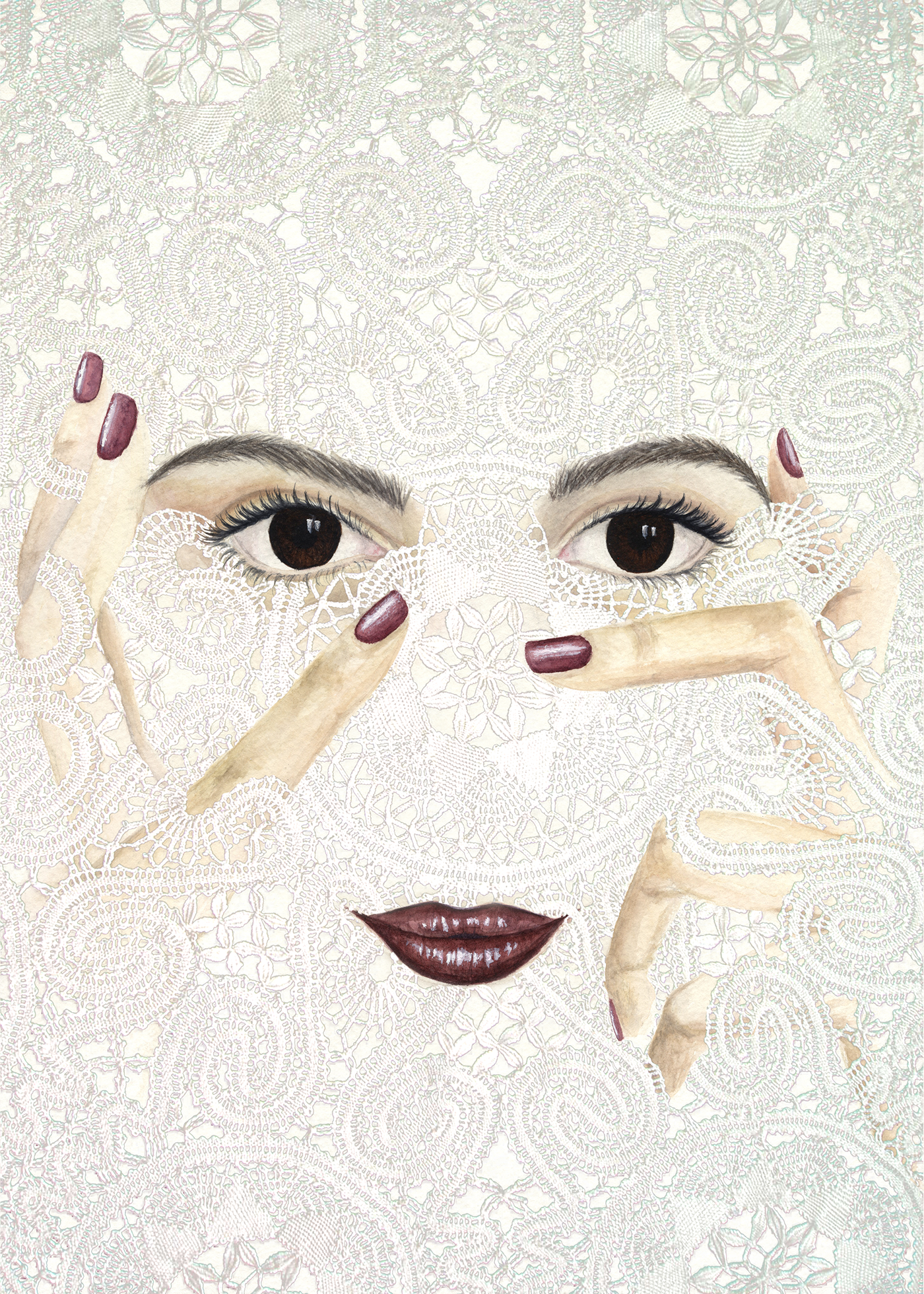 vogue Fashion  ILLUSTRATION  fashion illustration makeup nails eyebrows watercolor Magazine Cover Makeup Painting
