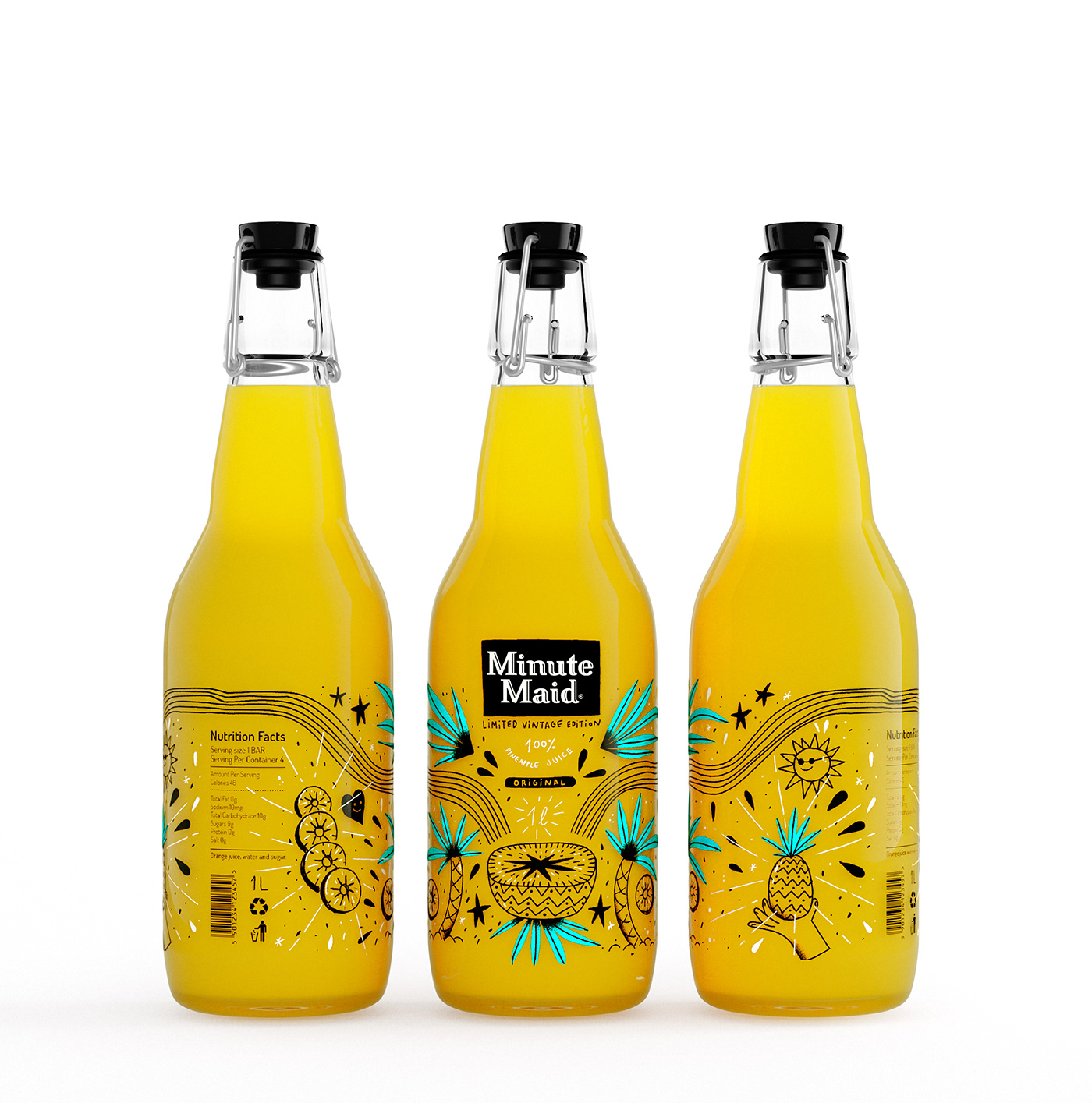 cocacola Packaging glass bottle print branding  Serigraphy fruits Orange Juice