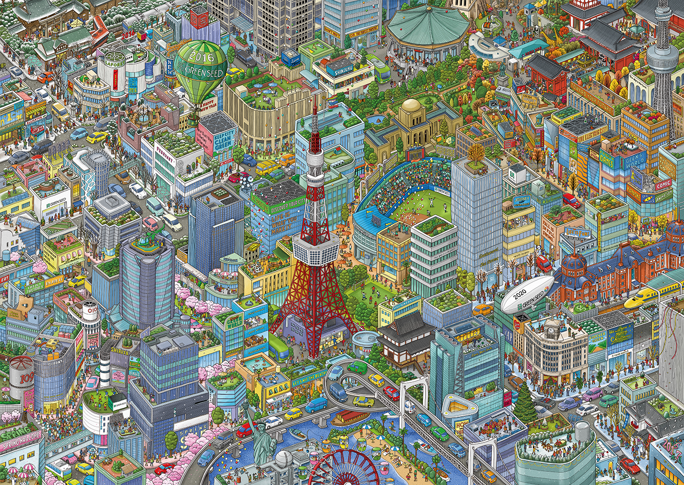 tokyo japan calendar draw Landscape city dense detail graphic big great Beautiful cool design poster