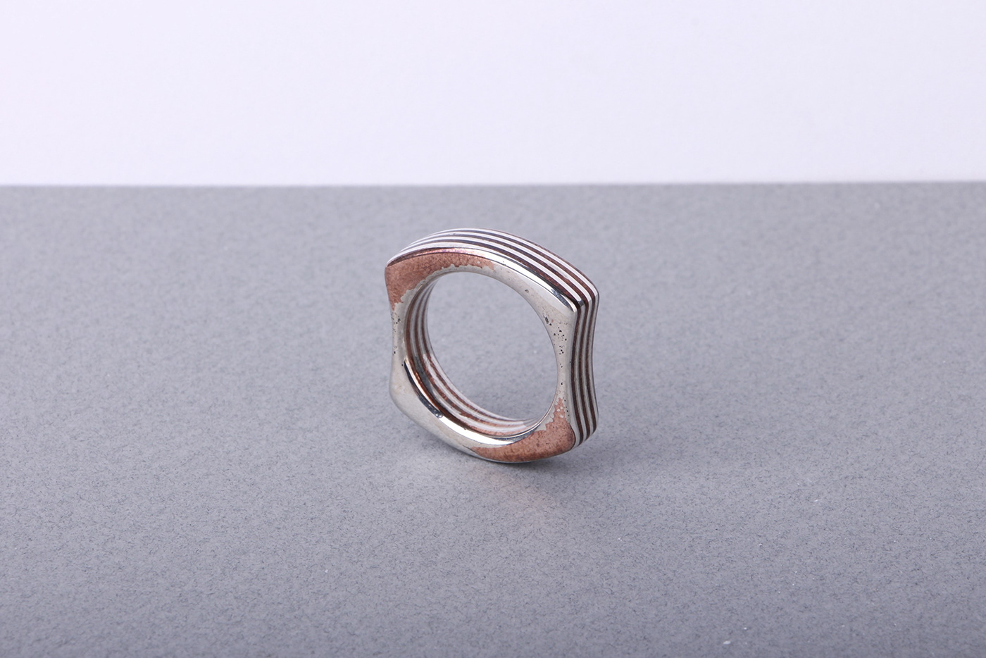 mokume ring japanese forge traditional silver copper Mokumegane fusion jewelry