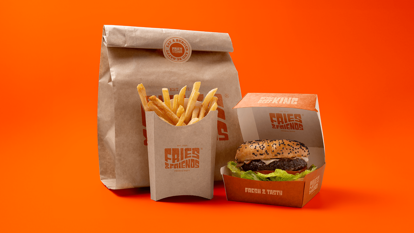 Fast food america nostalgic burger restaurant visual identity branding  Logo Design Fries Food 