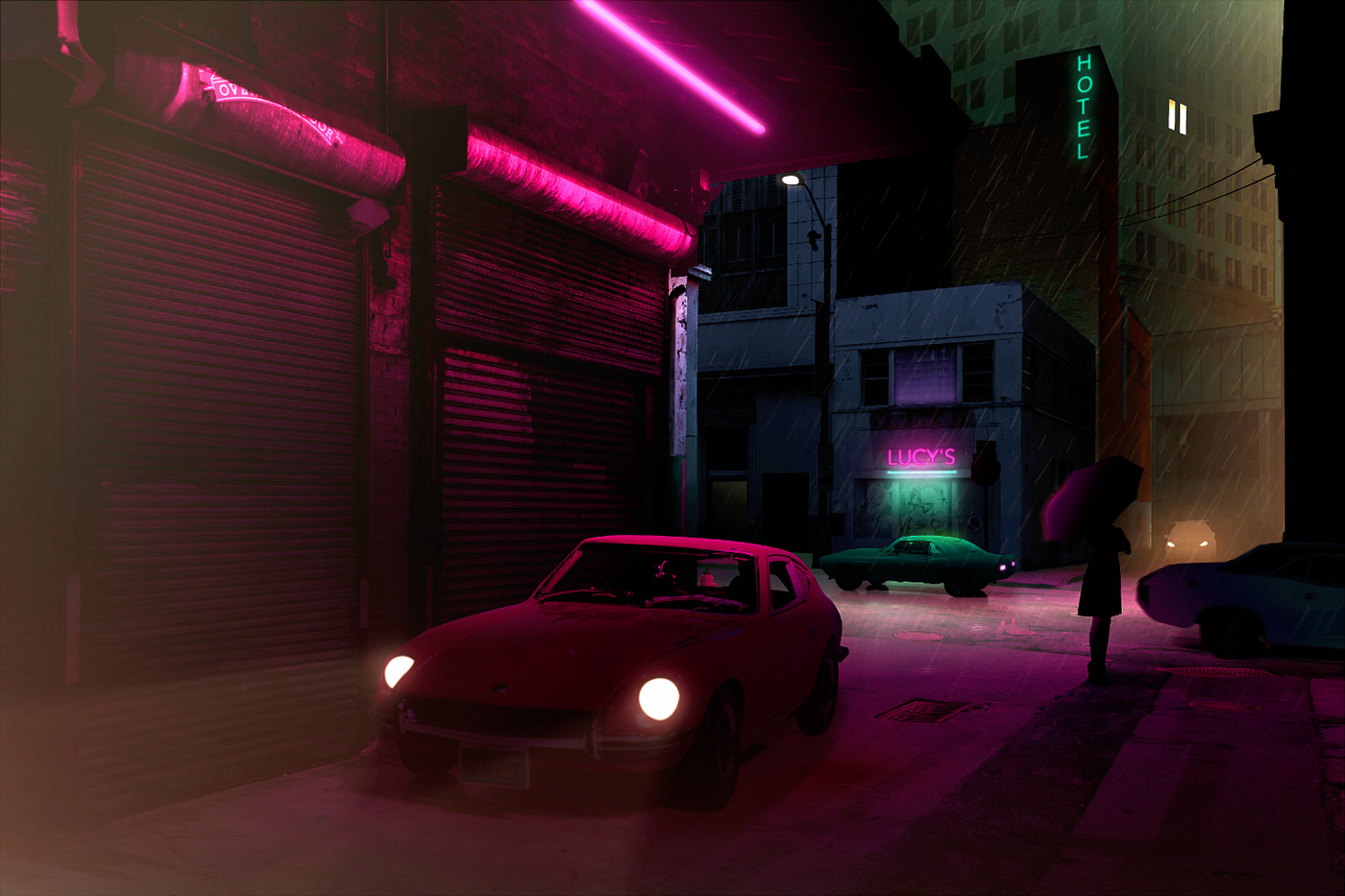 Street night city dark neon