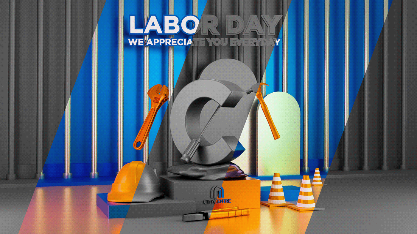 3D ArtDirection blender c letter CGI city centre greeting Labor Day Majed Alfutaim modeling