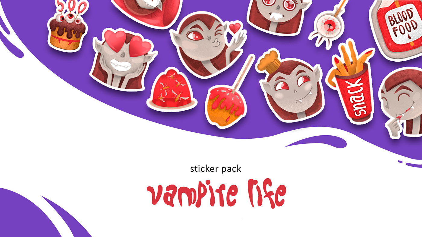 Character design  Food  red sticker pack stickers vampire Вампир еда стикеры эмоджи
