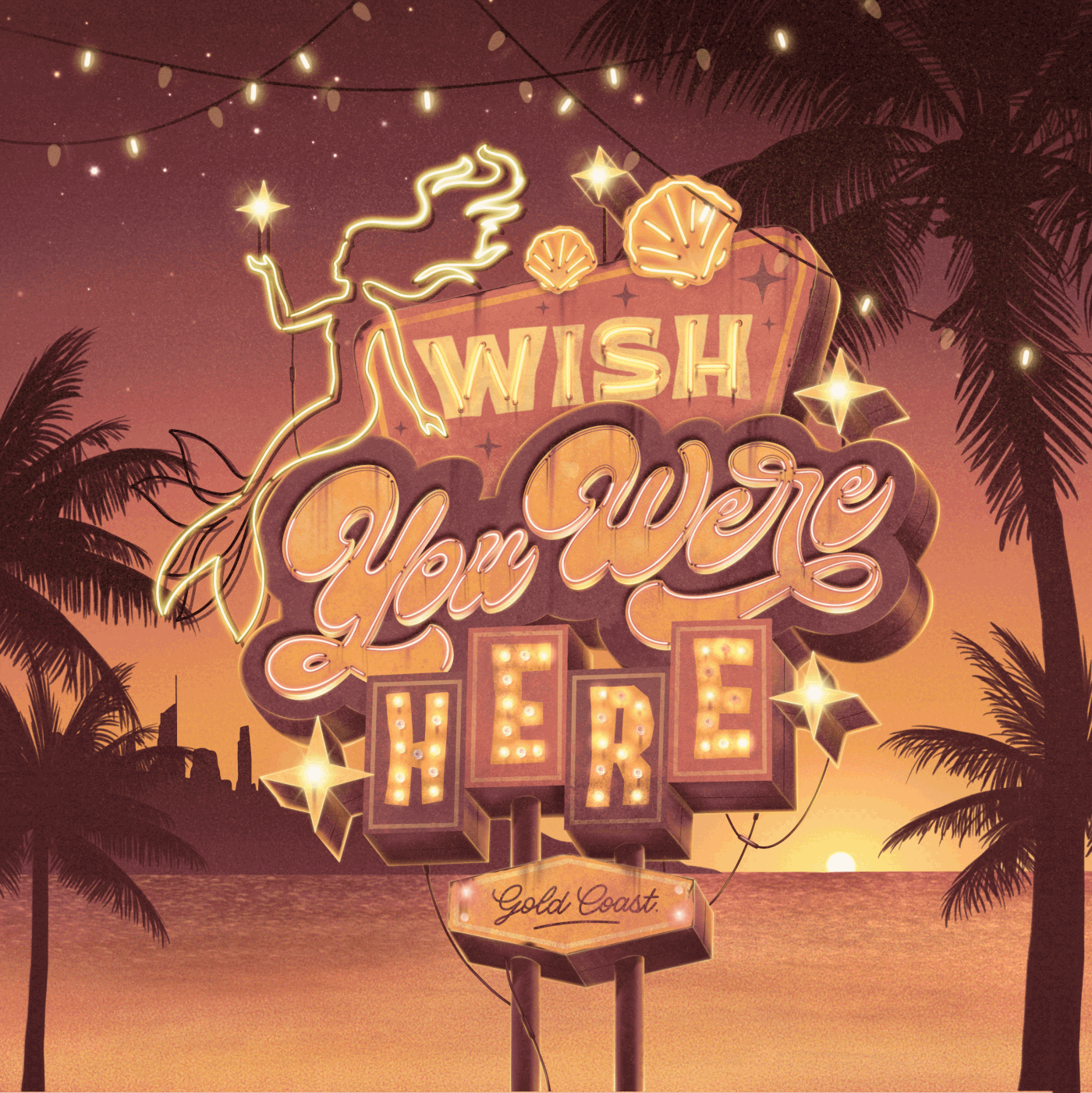 "Wish you were here" Retro Sign lettering in Procreate