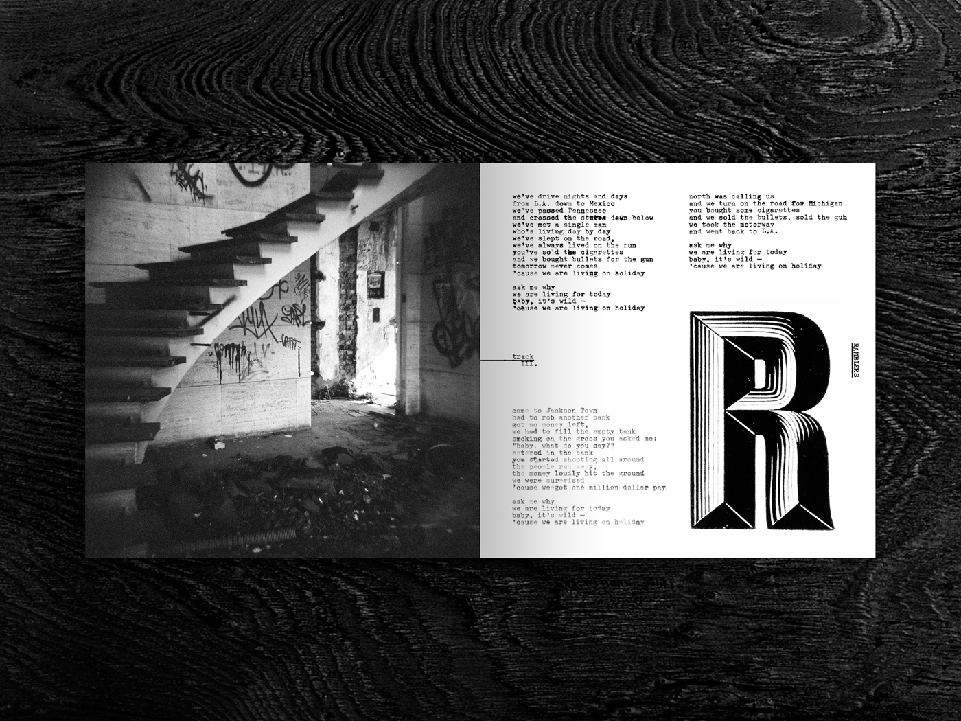 cd package punk acoustic border bastard lettering old typefaces typewriting black and white