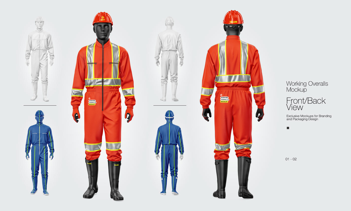 Advertising  apparel mockup emergency equipment Firefighter industrial Mockup overalls psd template uniform