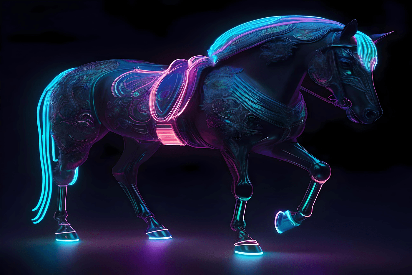 This is an amazing bioluminescent neon horse.