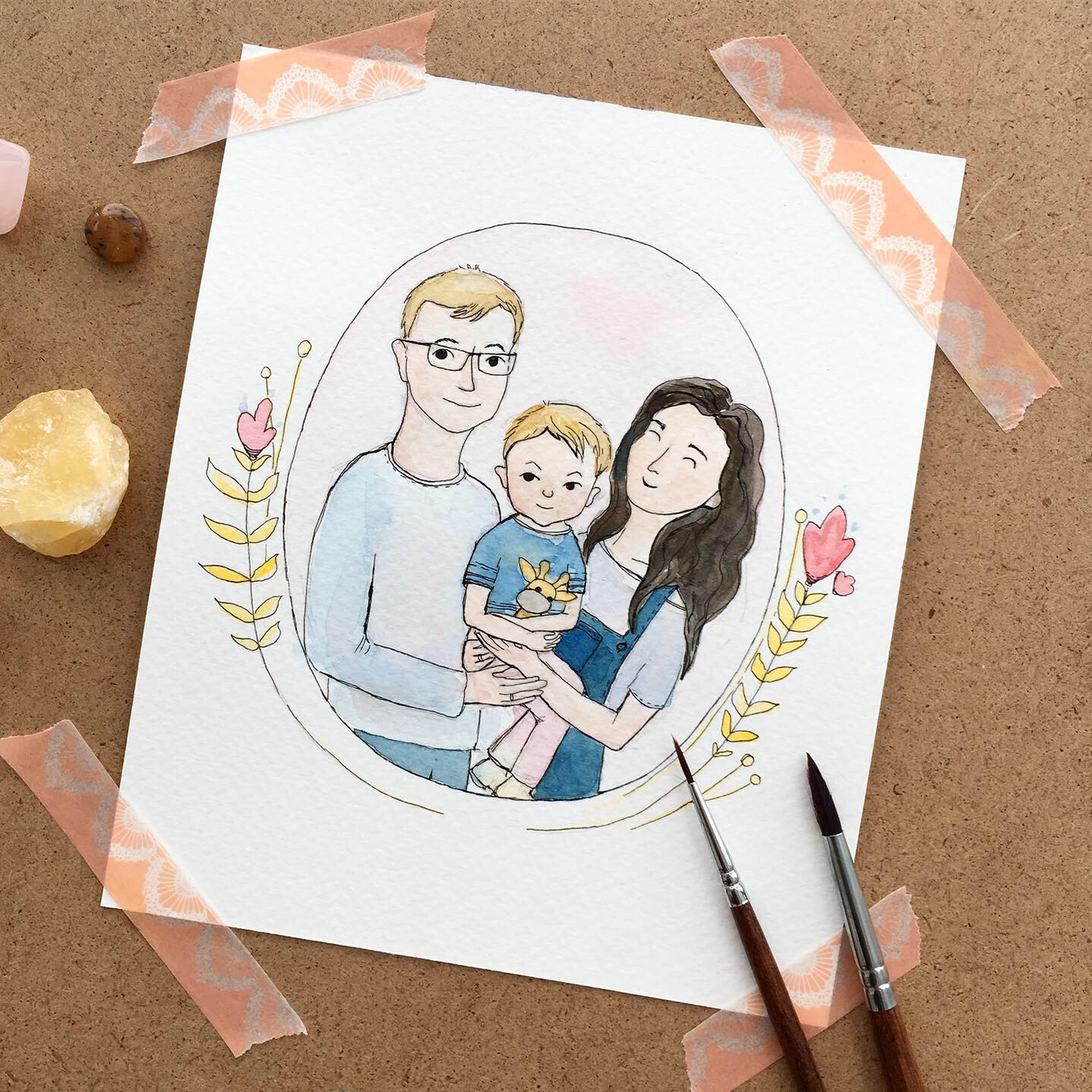 couple family family portrait ILLUSTRATION  mother and daughter watercolor portrait wedding