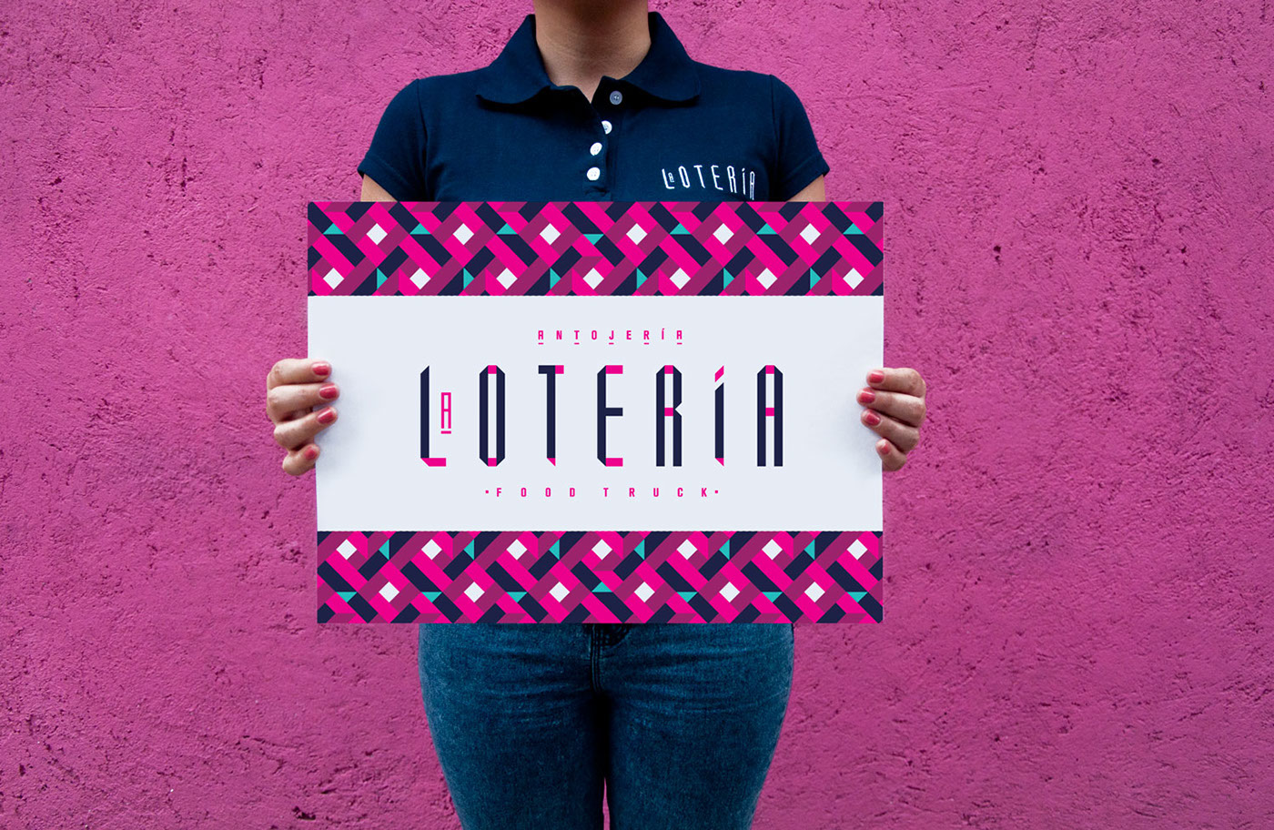 brand logo foodtruck laloteria loteria Food  antojeria antojos pink type Mexican