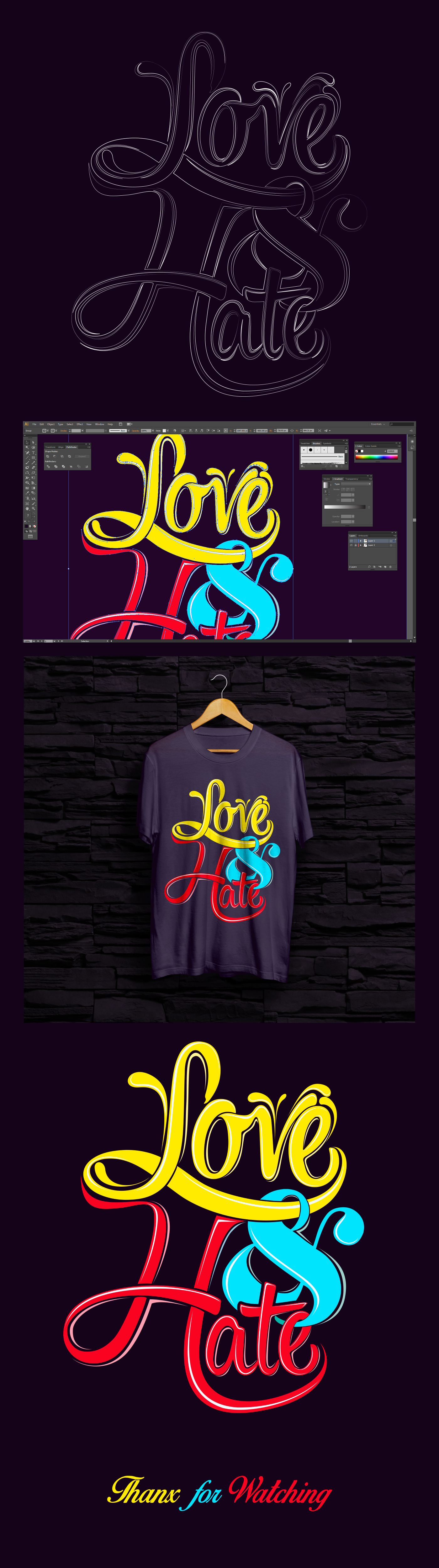 Love vector hate T-Shirt Design colorfull typo text design