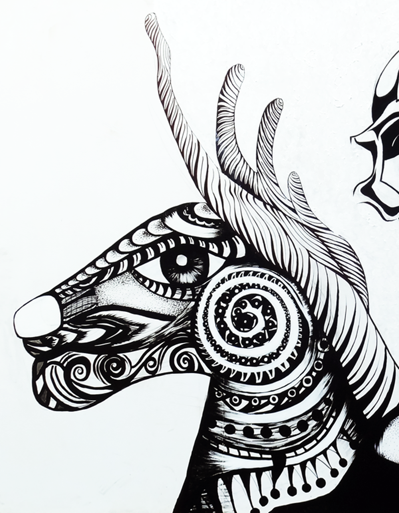wall wall graphic wall art tattoo Tattoo Studio design acrylic monochrome black White eyes horns eagle stag art