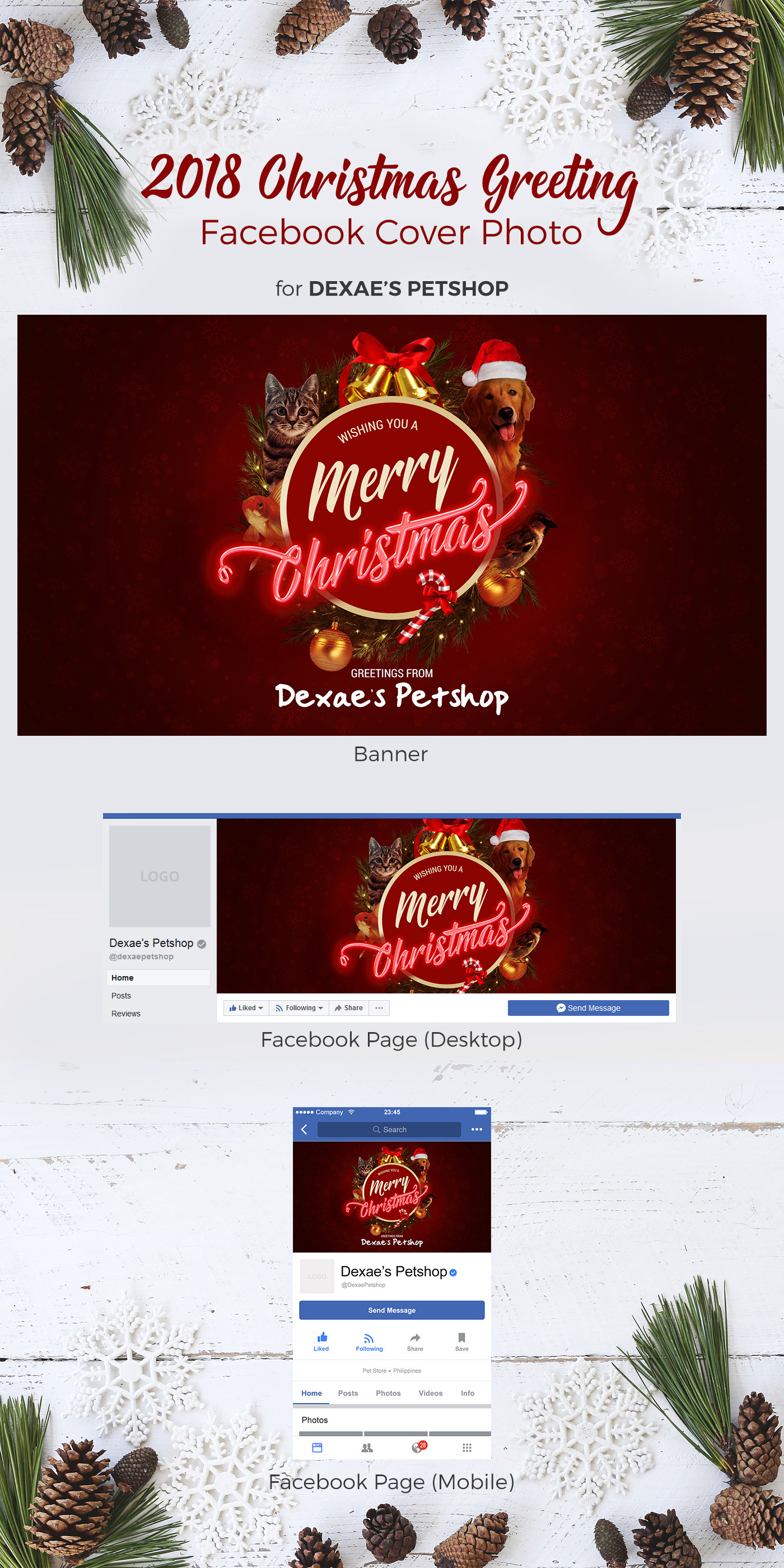 Christmas banner facebook facebook page graphic design  pets dexae's petshop Christmas theme Calligraphy   christmas greeting